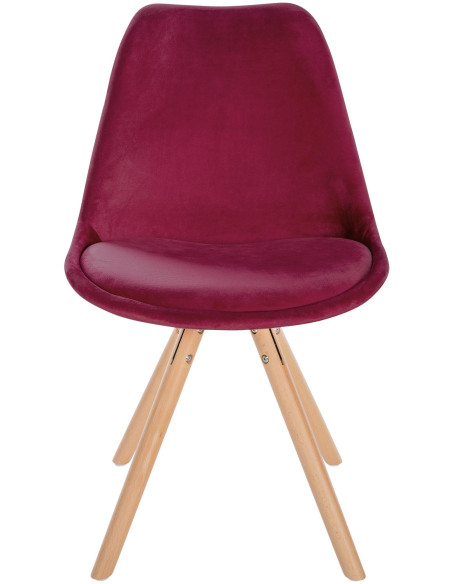 Chaise moderne scandinave en Velours Bordeaux Bois Naturel Kalia - 2