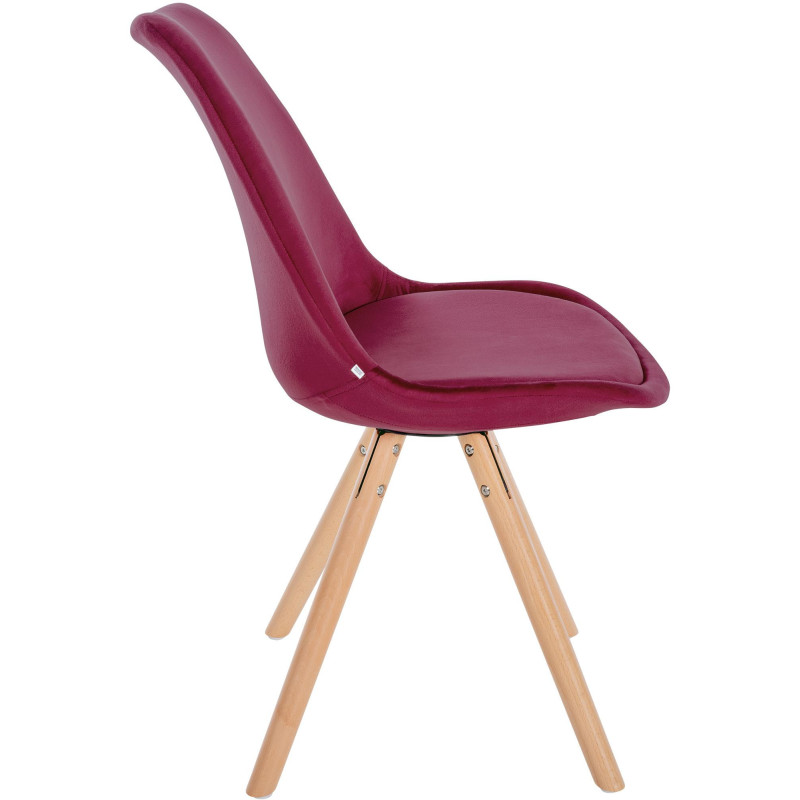 Chaise moderne scandinave en Velours Bordeaux Bois Naturel Kalia - 3