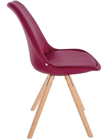 Chaise moderne scandinave en Velours Bordeaux Bois Naturel Kalia - 3
