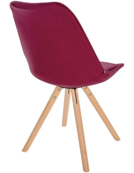Chaise moderne scandinave en Velours Bordeaux Bois Naturel Kalia - 4