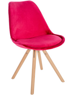 Chaise moderne scandinave en Velours Rouge Bois Naturel Kalia - 1