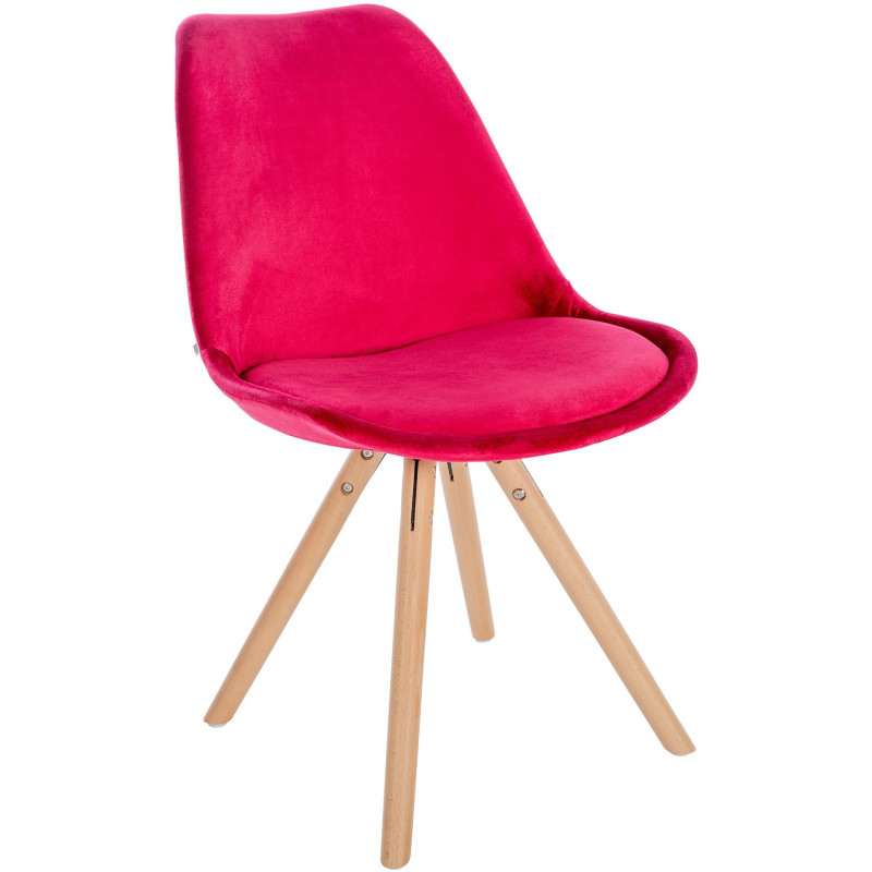 Chaise moderne scandinave en Velours Rouge Bois Naturel Kalia - 1