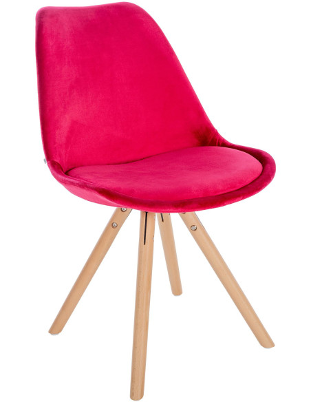 Chaise moderne scandinave en Velours Rouge Bois Naturel Kalia - 1