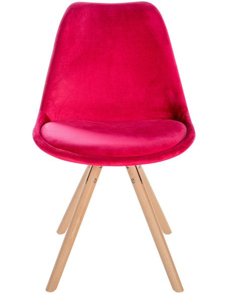 Chaise moderne scandinave en Velours Rouge Bois Naturel Kalia - 2