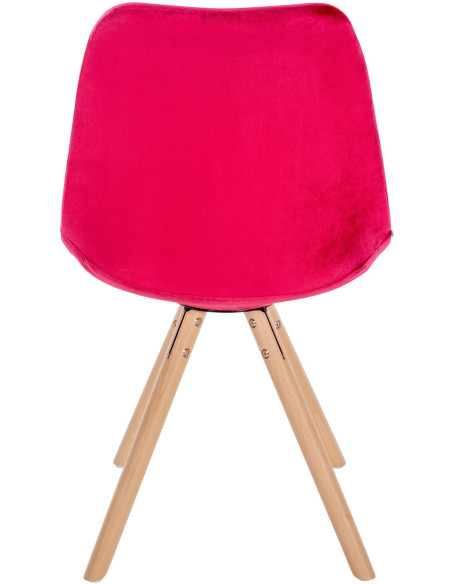 Chaise moderne scandinave en Velours Rouge Bois Naturel Kalia - 5