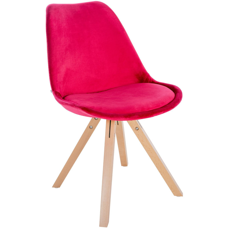 Chaise moderne scandinave en Velours Rouge Bois Naturel Jayana - 1