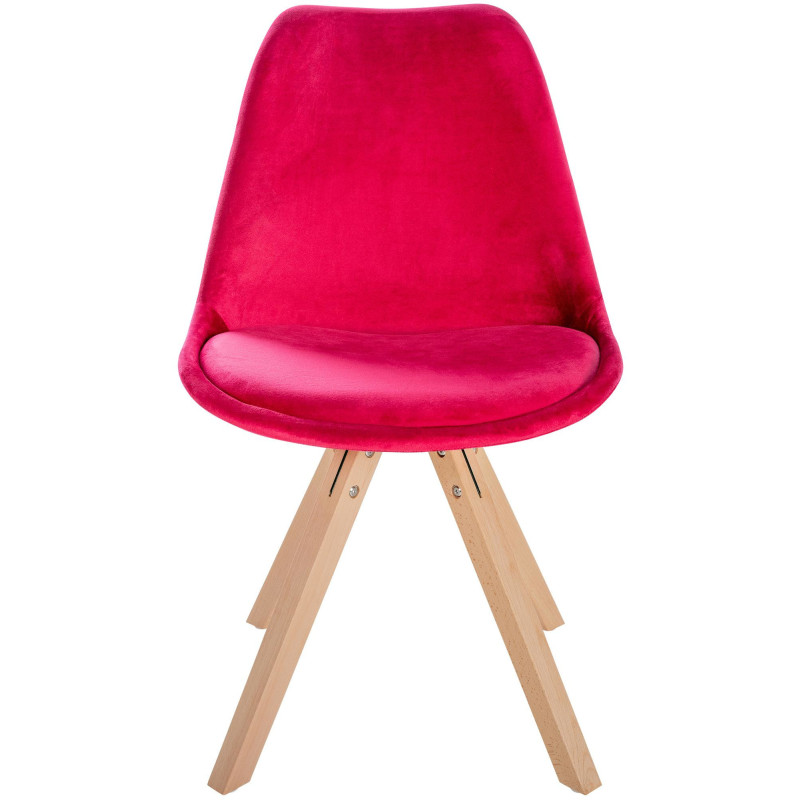 Chaise moderne scandinave en Velours Rouge Bois Naturel Jayana - 2