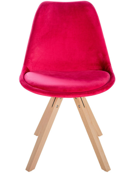Chaise moderne scandinave en Velours Rouge Bois Naturel Jayana - 2