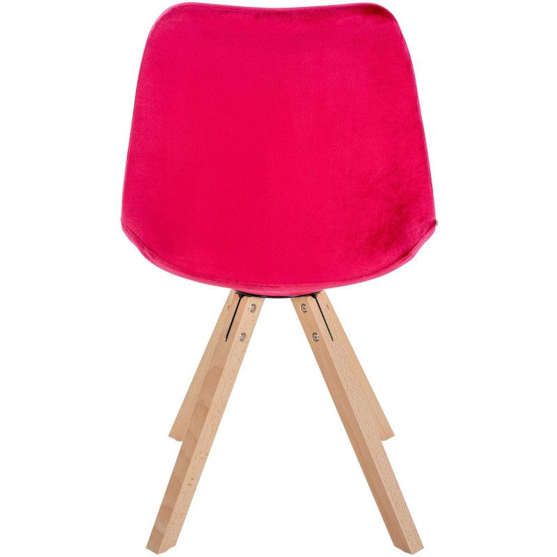 Chaise moderne scandinave en Velours Rouge Bois Naturel Jayana - 4