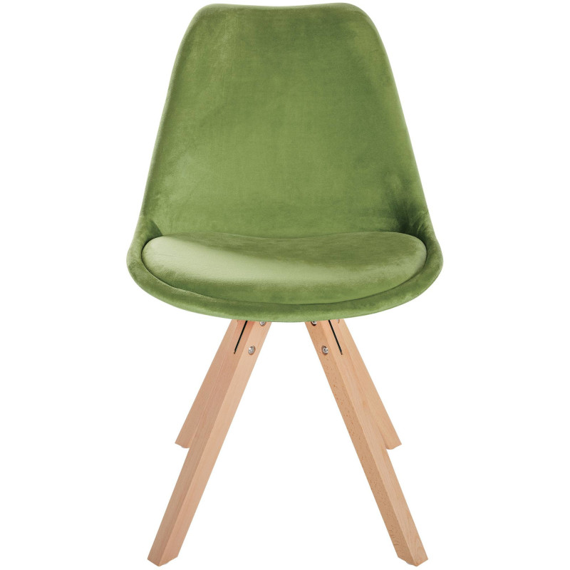 Chaise moderne scandinave en Velours Vert clair Bois Naturel Jayana - 2