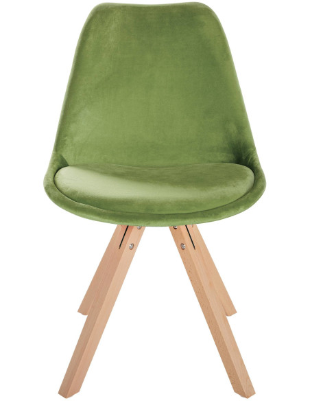 Chaise moderne scandinave en Velours Vert clair Bois Naturel Jayana - 2