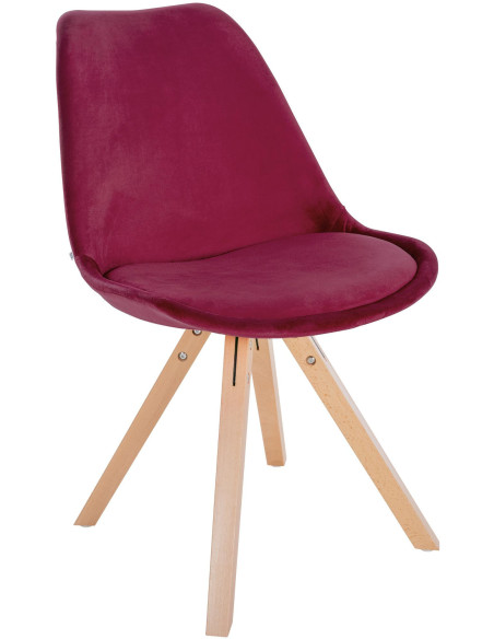 Chaise moderne scandinave en Velours Bordeaux Bois Naturel Jayana - 1