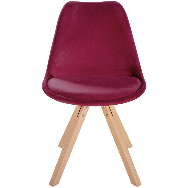 Chaise moderne scandinave en Velours Bordeaux Bois Naturel Jayana - 2