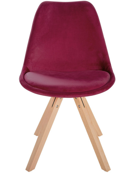 Chaise moderne scandinave en Velours Bordeaux Bois Naturel Jayana - 2