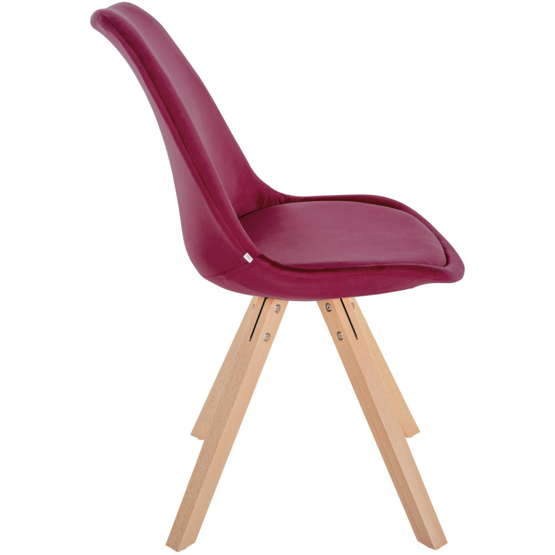 Chaise moderne scandinave en Velours Bordeaux Bois Naturel Jayana - 3
