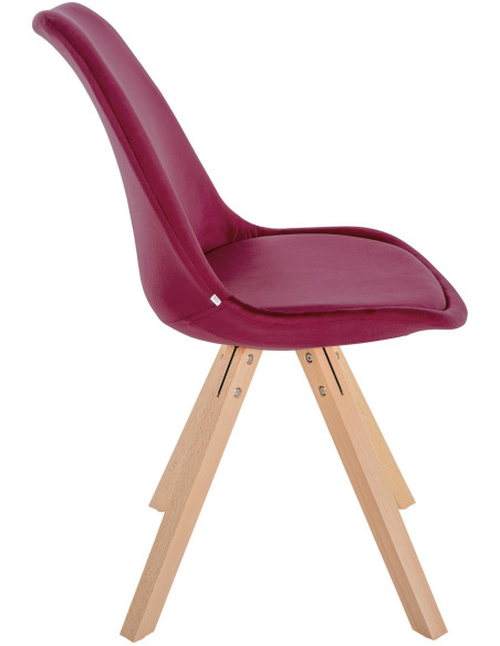 Chaise moderne scandinave en Velours Bordeaux Bois Naturel Jayana - 3