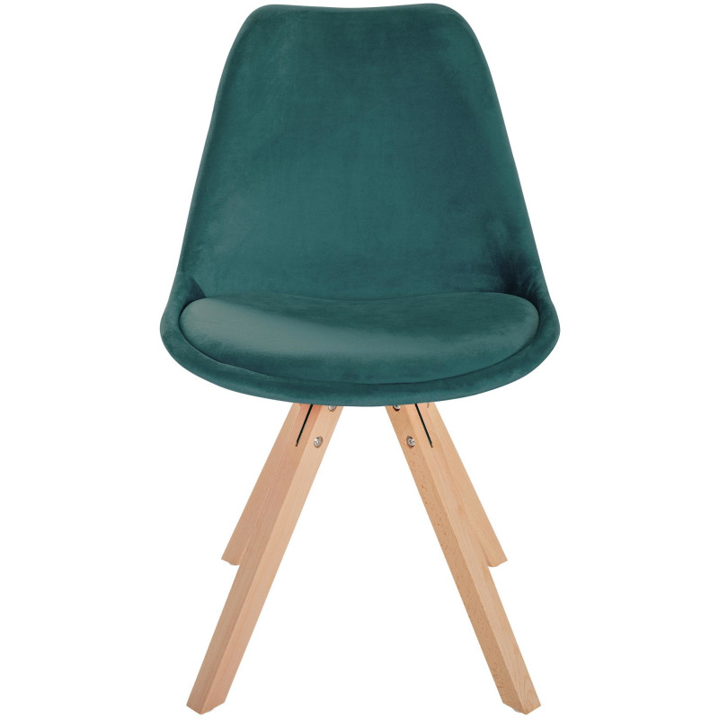 Chaise moderne scandinave en Velours Vert foncé Bois Naturel Jayana - 2