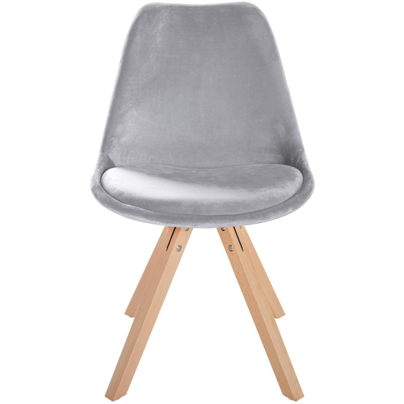 Chaise moderne scandinave en Velours Gris clair Bois Naturel Jayana - 2