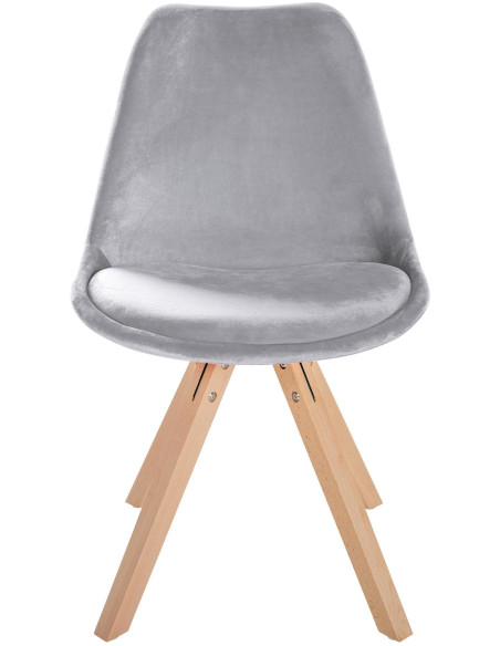 Chaise moderne scandinave en Velours Gris clair Bois Naturel Jayana - 2
