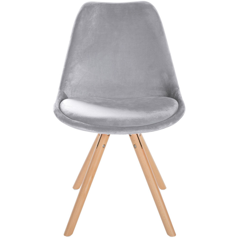 Chaise moderne scandinave en Velours Gris clair Bois Naturel Kalia - 2