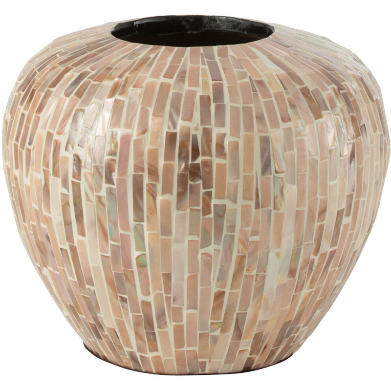 Vase Boule Nuye Hauteur 20 cm en Papier Coquillage Beige Motif mosaïque - 1
