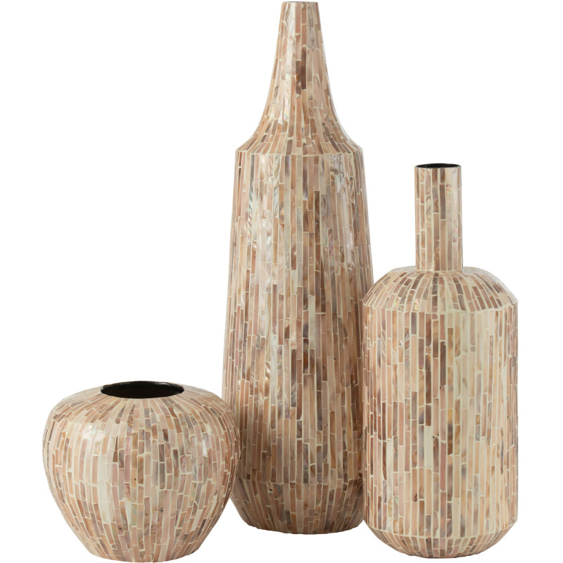 Vase Bouteille XXL Nuye Hauteur 70 cm en Papier Coquillage Beige Motif mosaïque - 2