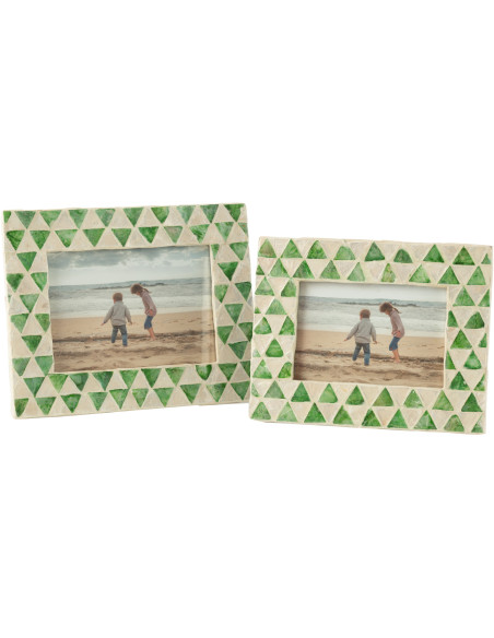Cadre photo Nuye en Bois Coquillage Vert Blanc Motif mosaïque pour photo 18x13 - 2