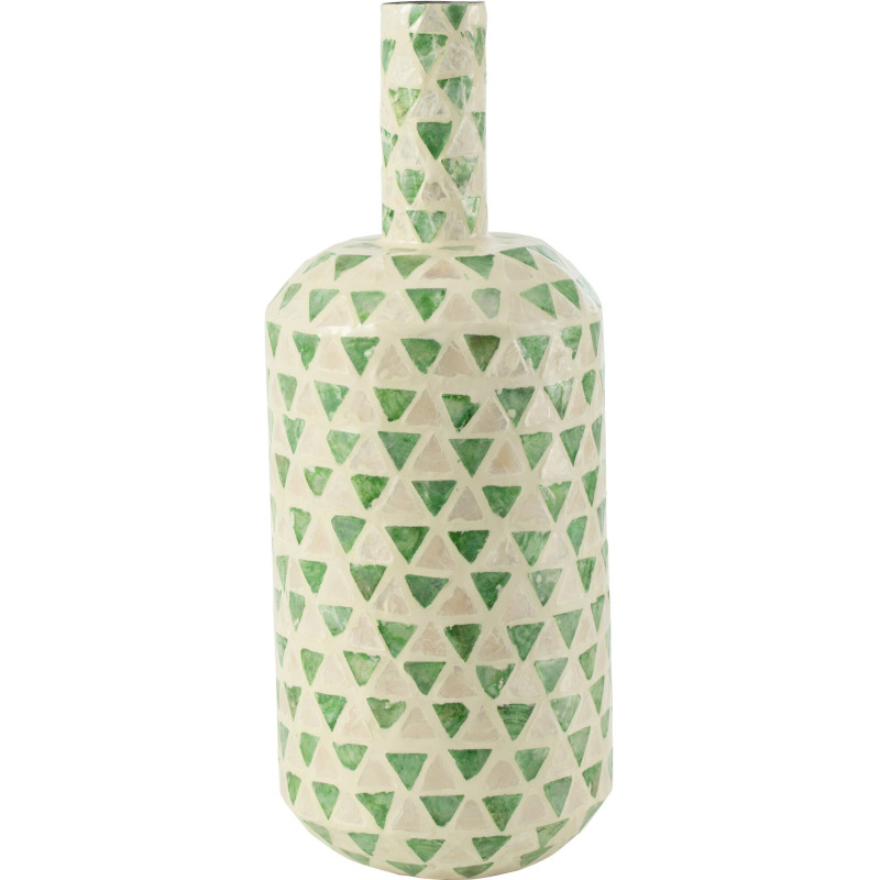 Vase Bouteille XL Nuye Hauteur 50 cm en Papier Coquillage Vert Motif mosaïque - 1