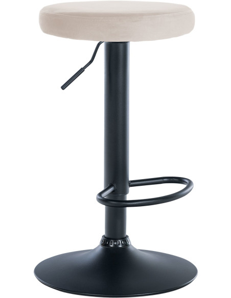 Tabouret de bar design pivotant en Velours Blanc crème Métal Noir Mat Tao - 1