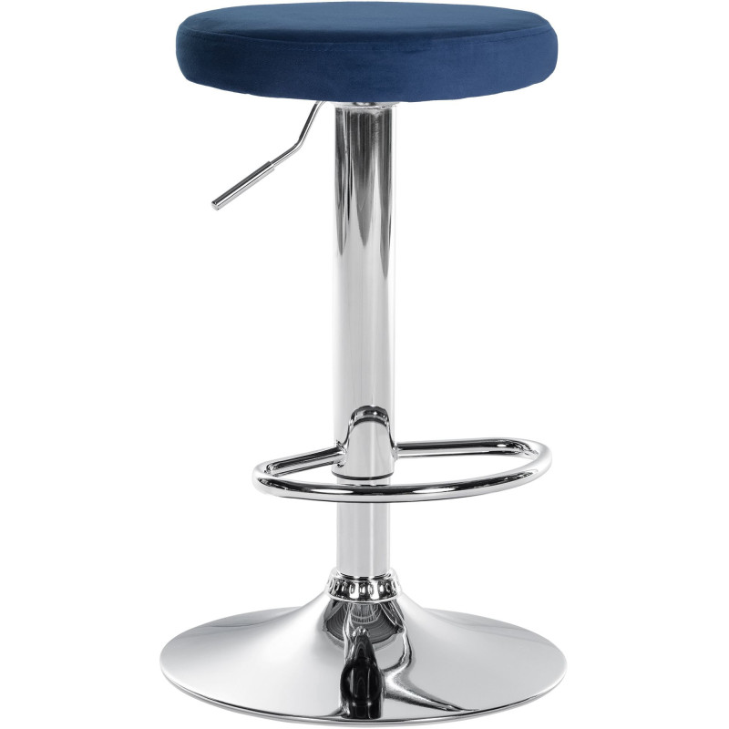 Tabouret de bar design pivotant en Velours Bleu Métal Chromé Brillant Tao - 1