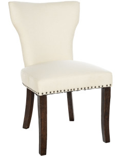 Chaise originale en Tissu Blanc crème Avec clous de tapissier Bois Marron foncé Isola - 1