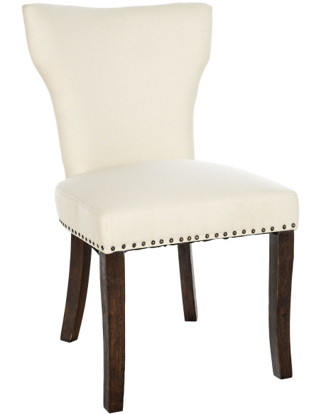 Chaise originale en Tissu Blanc crème Avec clous de tapissier Bois Marron foncé Isola - 1