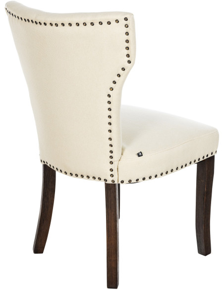 Chaise originale en Tissu Blanc crème Avec clous de tapissier Bois Marron foncé Isola - 2