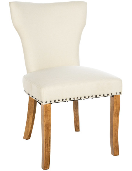Chaise originale en Tissu Blanc crème Avec clous de tapissier Bois Marron clair Isola - 1