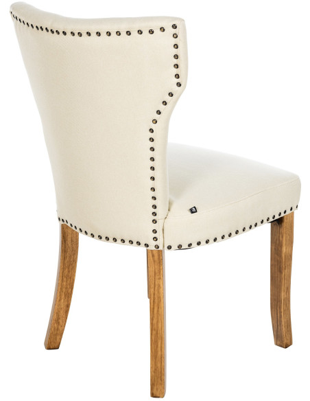 Chaise originale en Tissu Blanc crème Avec clous de tapissier Bois Marron clair Isola - 2