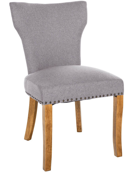 Chaise originale en Tissu Gris clair Avec clous de tapissier Bois Marron clair Isola - 1