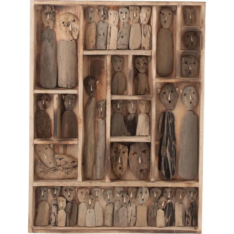 Déco Murale Rectangulaire Personnages abstraits Family en Bois recyclé Naturel 60x80 J-Line - 1