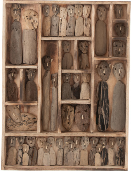 Déco Murale Rectangulaire Personnages abstraits Family en Bois recyclé Naturel 60x80 J-Line - 1