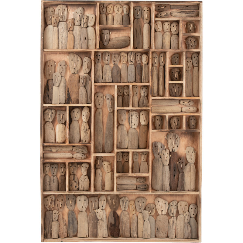Déco Murale XL Rectangulaire Personnages abstraits Family en Bois recyclé Naturel 100x150 - 1