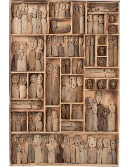 Déco Murale XL Rectangulaire Personnages abstraits Family en Bois recyclé Naturel 100x150 - 1