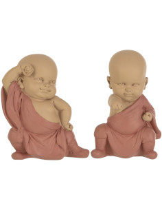 Statuette déco Moine Jamgon en Résine Rose (Lot de 2) - 1