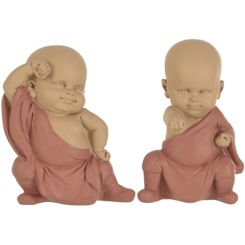 Statuette déco Moine Jamgon en Résine Rose (Lot de 2) - 1