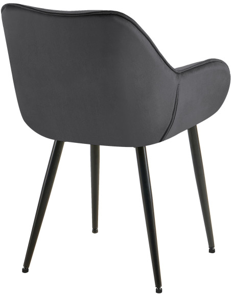 Fauteuil de table moderne capitonné en Velours Gris foncé Métal Noir Adrina - 2