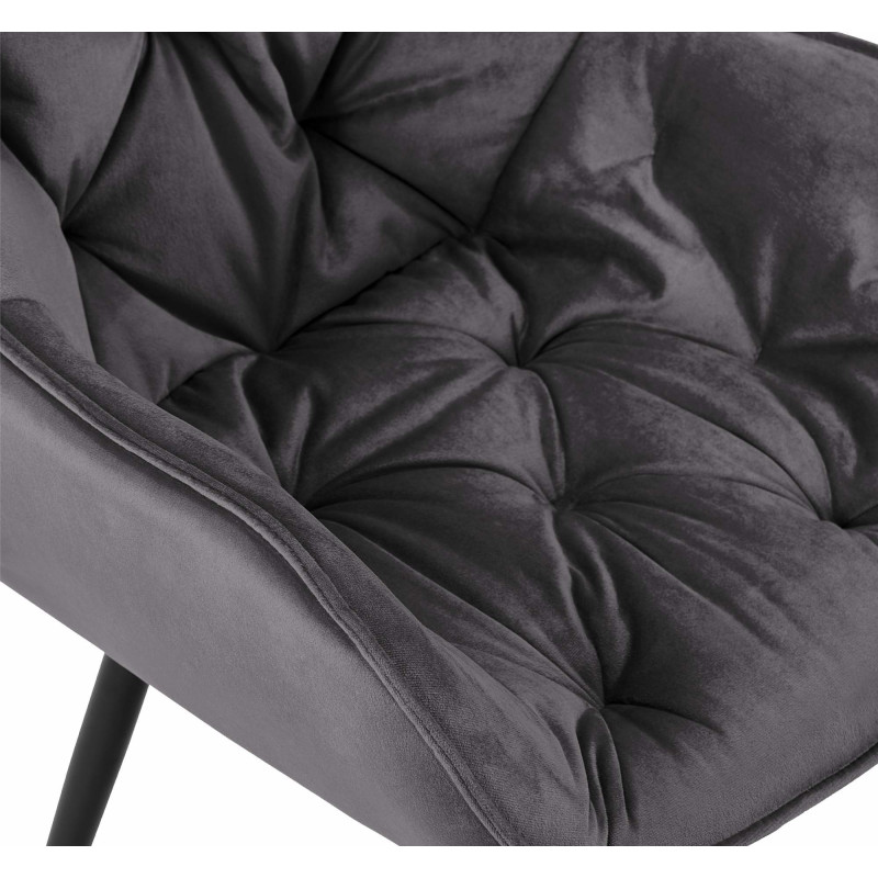Fauteuil de table moderne capitonné en Velours Gris foncé Métal Noir Adrina - 3