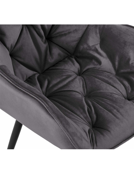 Fauteuil de table moderne capitonné en Velours Gris foncé Métal Noir Adrina - 3
