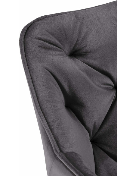 Fauteuil de table moderne capitonné en Velours Gris foncé Métal Noir Adrina - 4