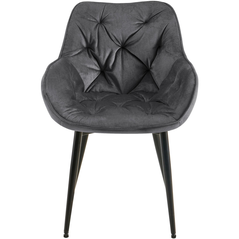 Fauteuil de table moderne capitonné en Velours Gris foncé Métal Noir Adrina - 5