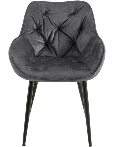 Fauteuil de table moderne capitonné en Velours Gris foncé Métal Noir Adrina - 5