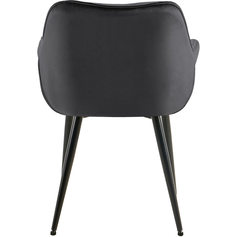 Fauteuil de table moderne capitonné en Velours Gris foncé Métal Noir Adrina - 6