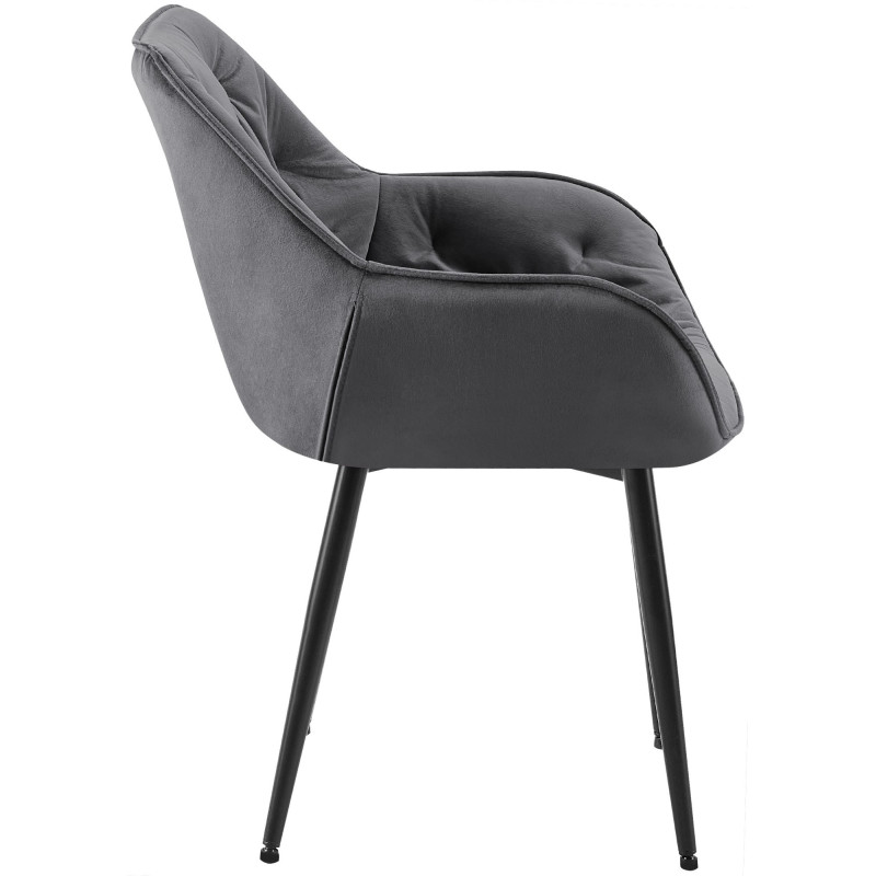 Fauteuil de table moderne capitonné en Velours Gris foncé Métal Noir Adrina - 7